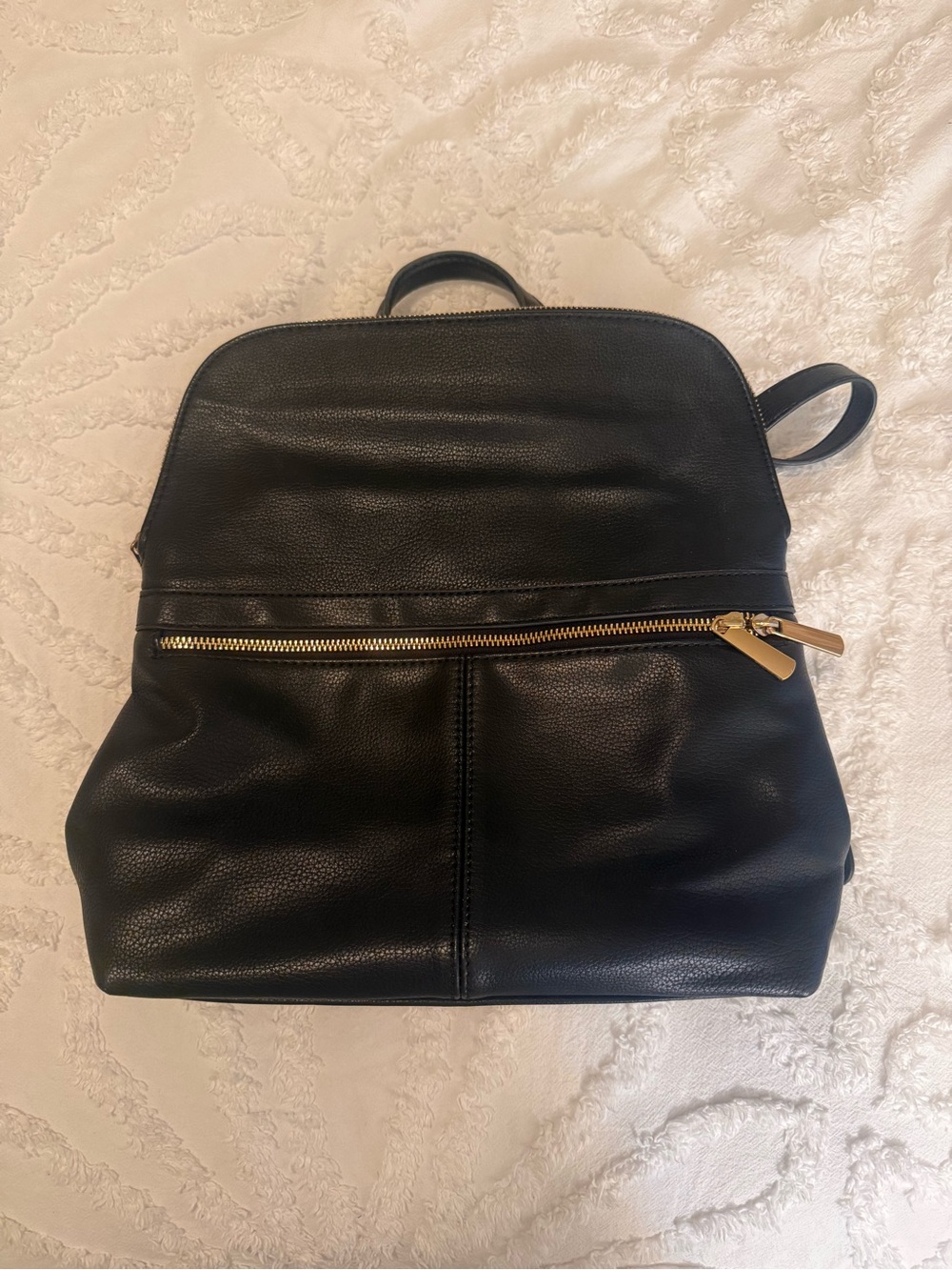 a new day Black Faux Leather Backpack with Gold Zipper